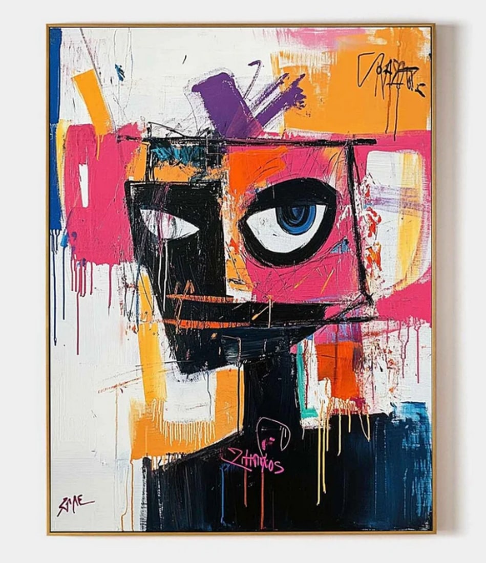 Inside My Head Basquiat Inspired Graffiti Canvas Painting: Inside My Head Basquiat Inspired Graffiti Canvas Painting This Basquiat-inspired graffiti canvas painting bursts with raw energy and expressive strokes. Layers of bold colors, chaotic sketches, and s