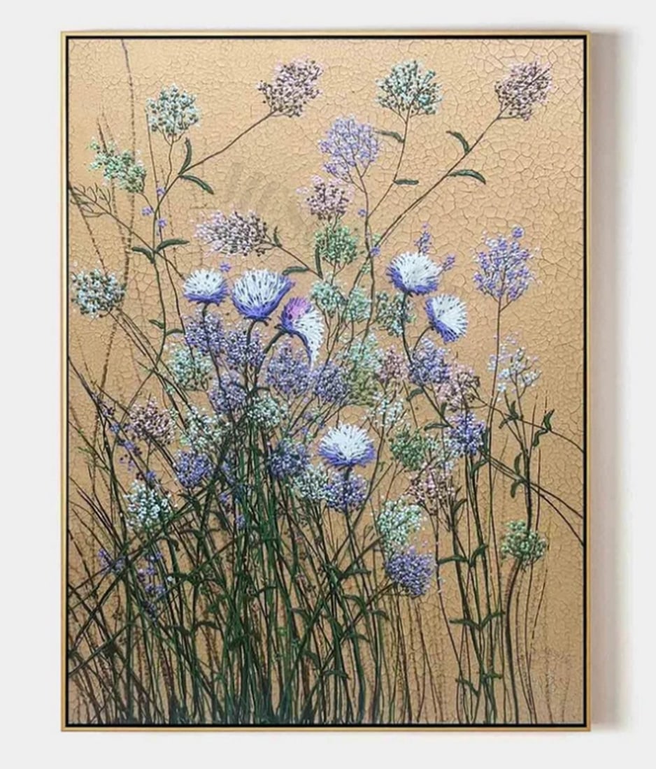 "Lavender Meadow" Canvas Painting: "Lavender Meadow" Canvas Painting Description: This painting beautifully captures the essence of a tranquil meadow adorned with delicate lavender blooms. The rich purples and soft whites of th