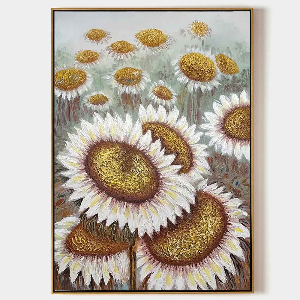 Sunflower Field Textured Acrylic Art Canvas Painting (1 of 2)