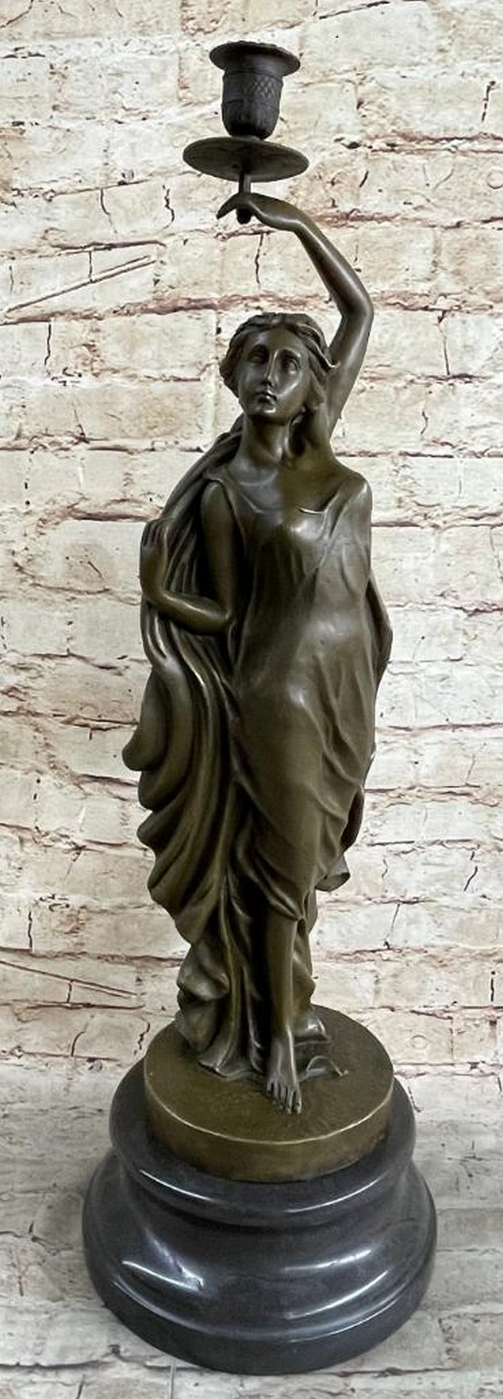 Art Nouveau Bronze Candelabra Inspired by A. Canova - 22" x 7": Art Nouveau Bronze Candelabra Inspired by A. Canova - 22" x 7" Discover the exquisite elegance of this Art Nouveau bronze candelabra, a stunning piece that seamlessly blends functionality wit