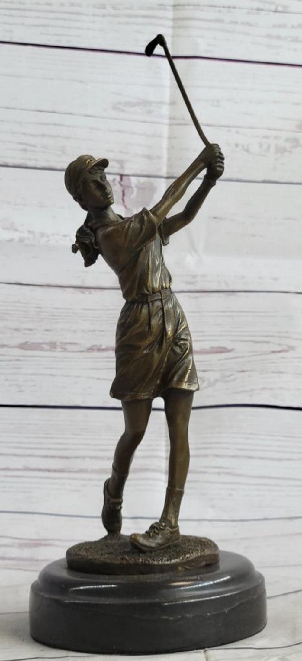 Vintage Female Golfer Original Bronze Statue - 12" x 5" (1 of 6)