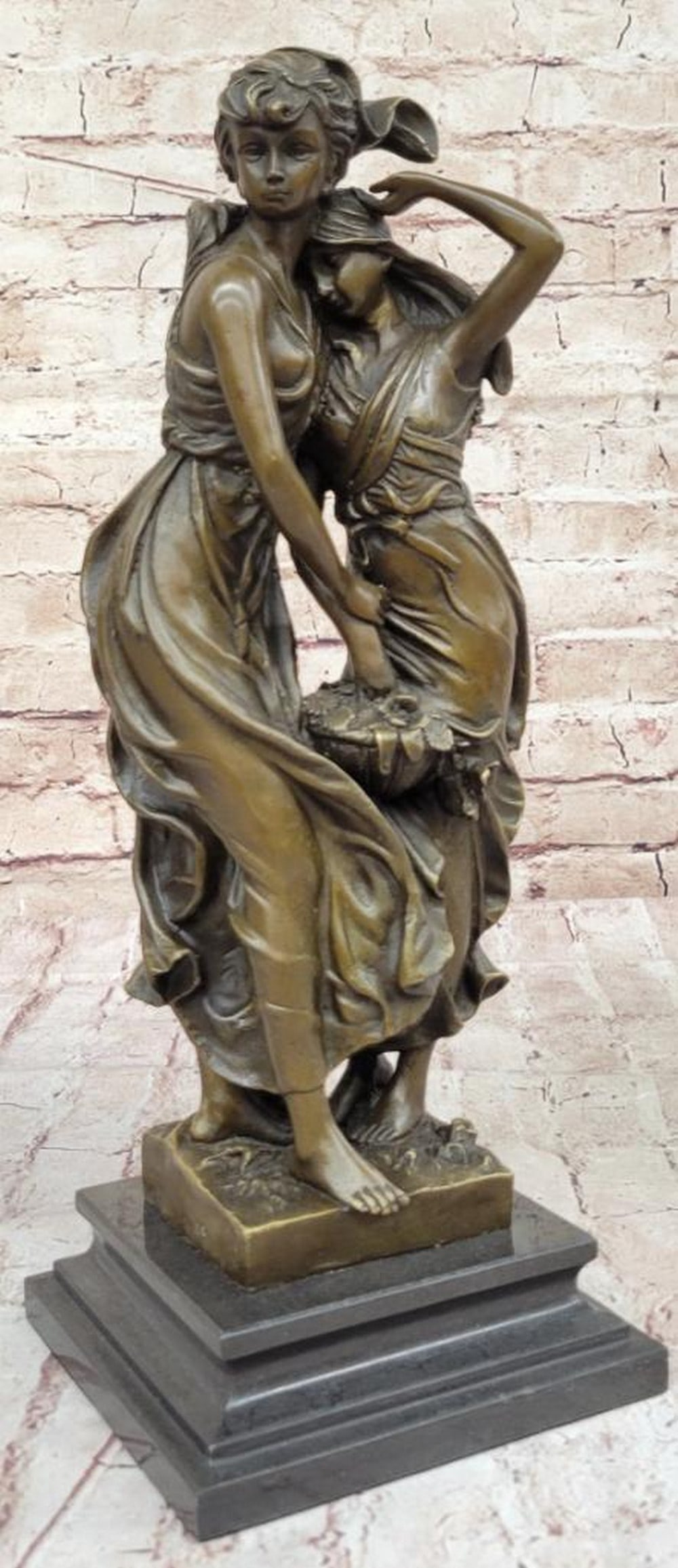 Two Sisters Embracing Inspired Bronze Statue - 14" x 5": Two Sisters Embracing Inspired Bronze Statue - 14" x 5" Titled "Consolation," this bronze sculpture beautifully depicts two young girls in a tender moment. One girl lovingly holds th