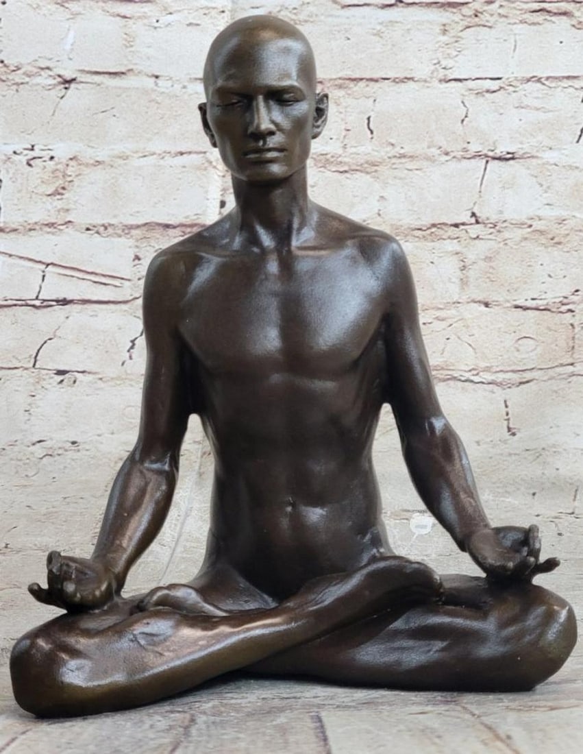 Serene Full Lotus Position Yoga Bronze Sculpture by Fisher - 9" x 7": Serene Full Lotus Position Yoga Bronze Sculpture by Fisher - 9" x 7" Immerse yourself in the serene world of yoga with this captivating bronze sculpture by Fisher. Reflecting the ancient prac