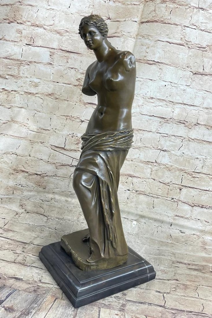 Venus de Milo" Signed Bronze Art Sculpture Inspired by Valli on Marble Base - 19.5" x 7: "Venus de Milo" Signed Bronze Art Sculpture Inspired by Valli on Marble Base - 19.5" x 7" Embrace the enduring allure of art history with Valli's Bronze Venus de Milo Sculpture, a