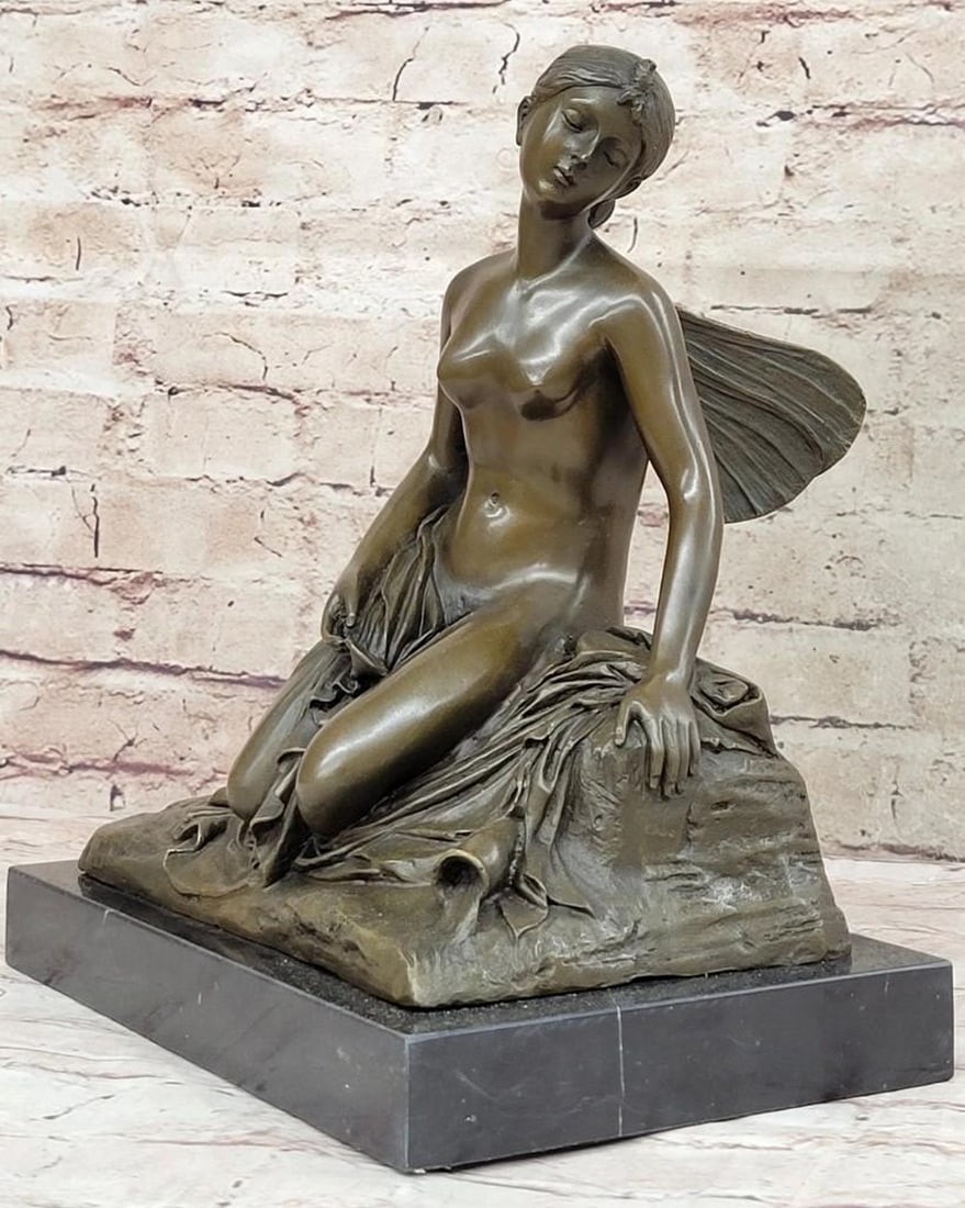 Signed Original Nude Fairy Goddess Bronze Sculpture By M.Nick: Signed Original Nude Fairy Goddess Bronze Sculpture By M.Nick Introducing the enchanting Fairy Goddess of the sea, a mesmerizing bronze sculpture that captures the essence of ethereal be