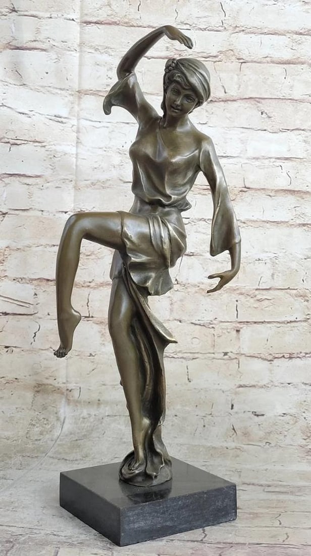 Soulful Gypsy Dancer a Spell for Home Enchantment Bronze Sculpture on Marble Base - 17" x 9": Soulful Gypsy Dancer a Spell for Home Enchantment Bronze Sculpture on Marble Base - 17" x 9" In this captivating sculpture, a statuesque gypsy dancer extends her arms and legs in carefree, gra