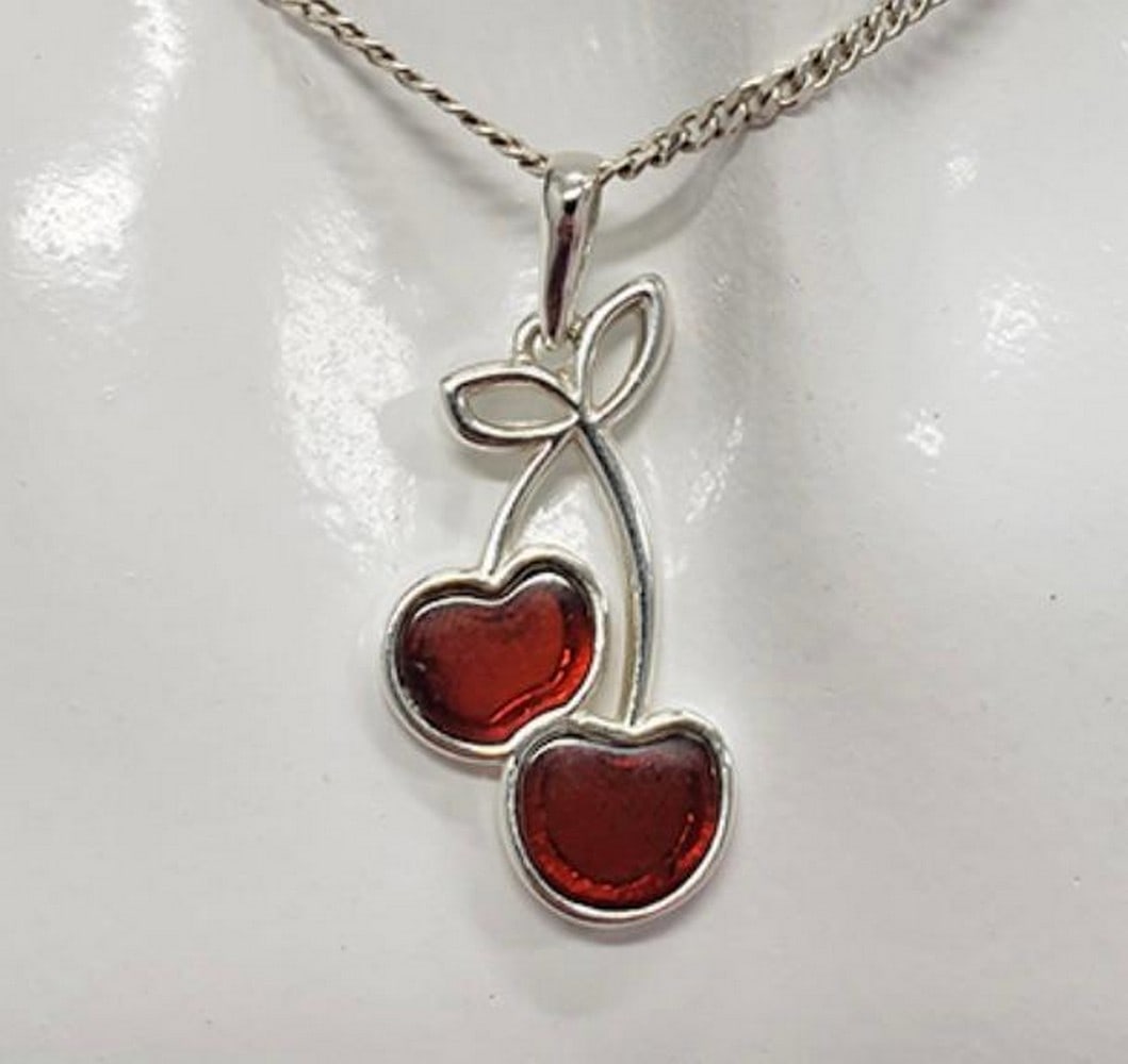 Amber Cherry Pair Pendant - 2