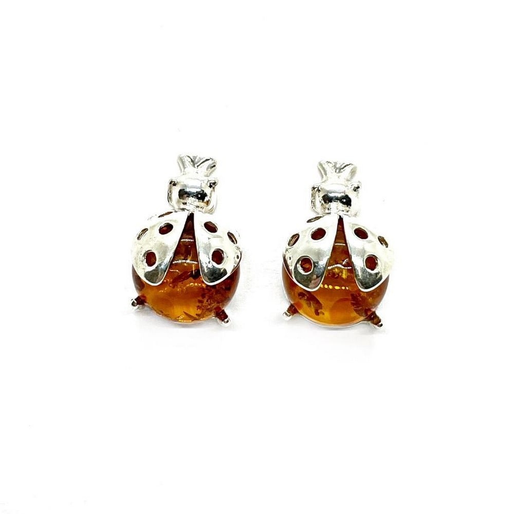 Baltic Amber Sterling Silver Ladybug Earrings (1 of 1)