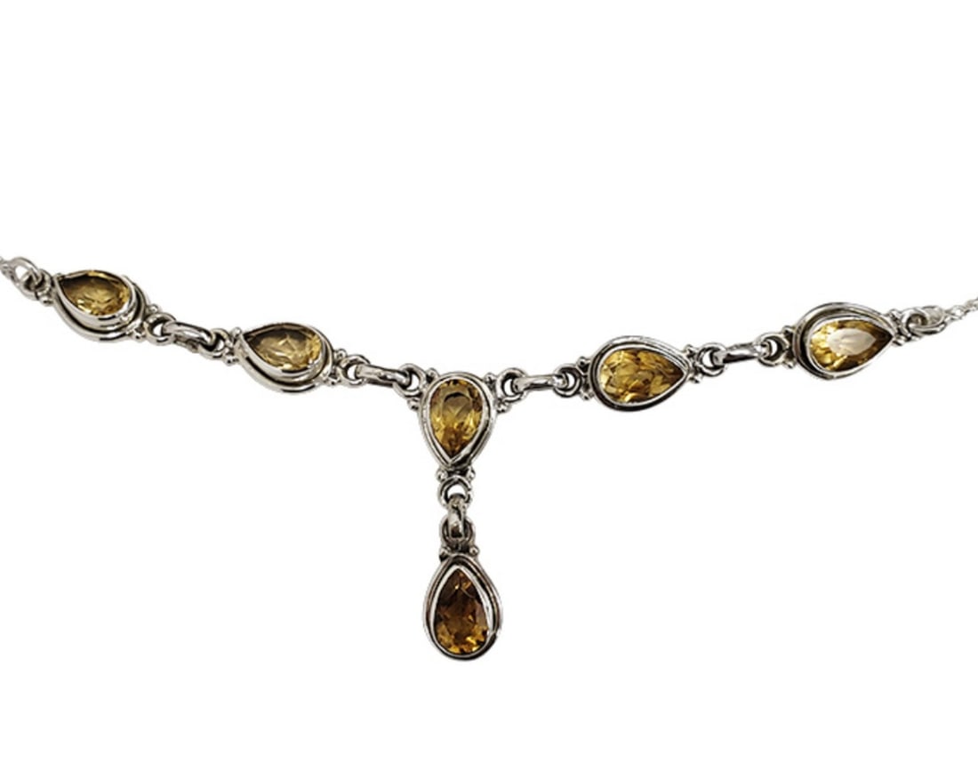 Sunbeam Glow 6 Stone Faceted Citrine Sterling Silver Necklace (1 of 3)