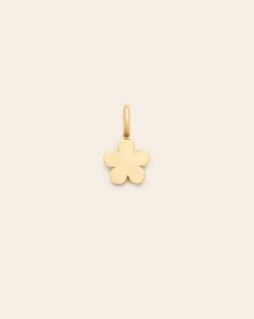 10k Solid Gold Petite Blossom Charm: 10k Solid Gold Petite Blossom Charm A timeless symbol of happiness and joy, this delicate solid gold flower charm shines beautifully on its own or adds a touch of charm when layered with other