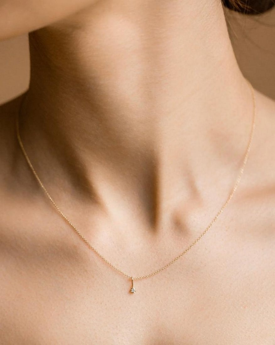 14k Solid Gold 2mm Diamond Pendant - 2