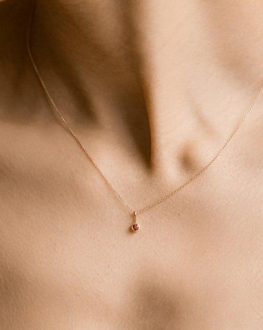 14k Solid Gold Deep Red Garnet Pendant - 2