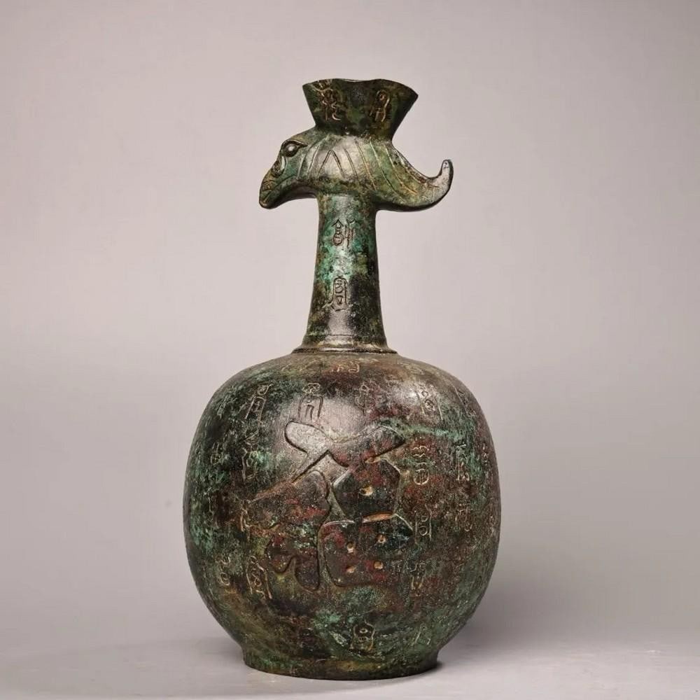 Antique Bronze Blessing Bird-Beak Pot Statue (1 of 7)