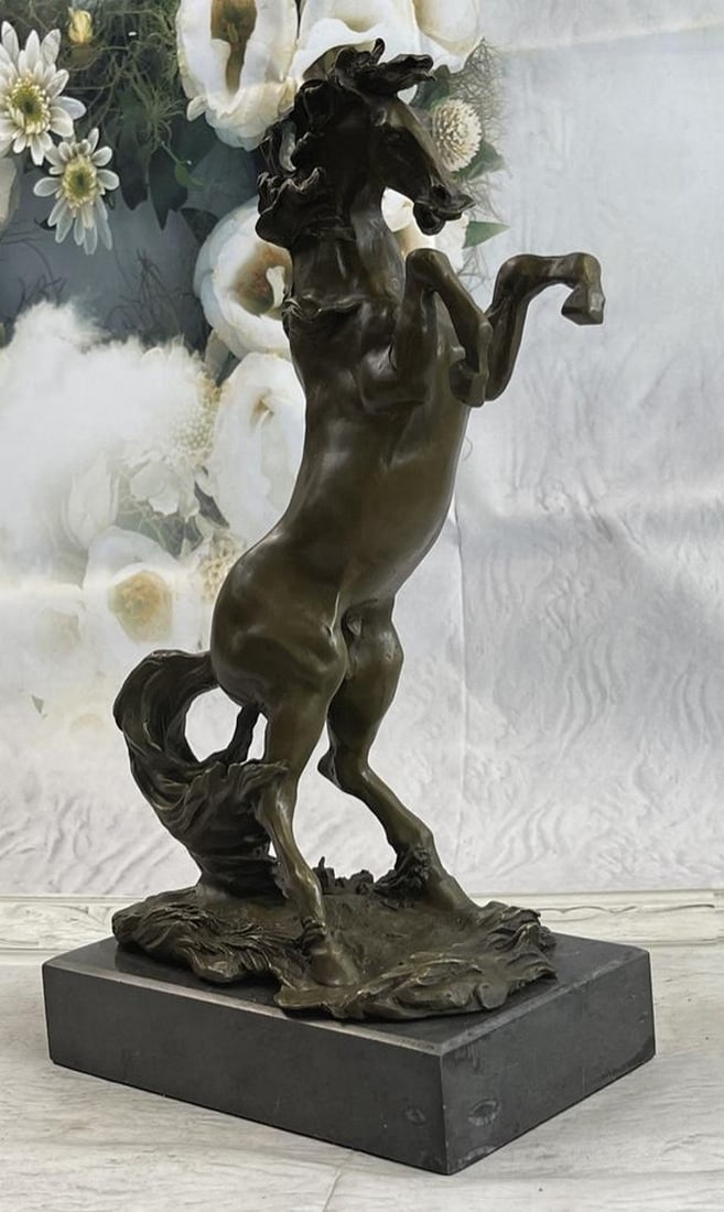 Signed Original Majestic Horse Rears on his Legs Bronze Sculpture: Signed Original Majestic Horse Rears on his Legs Bronze Sculpture A majestic horse rears on his hind legs in a swift and excited motion. His mane flows forward reaction to the wind caused