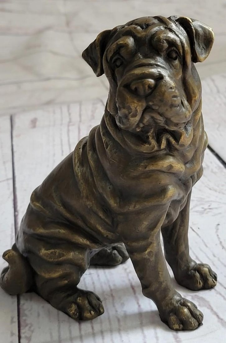 Wrinkled Shar Pei Puppy Bronze Sculpture: Wrinkled Shar Pei Puppy Bronze Sculpture A man's best friend through and through, dogs have been welcomed into the homes of families for centuries. This adorable canine has that look in his eyes