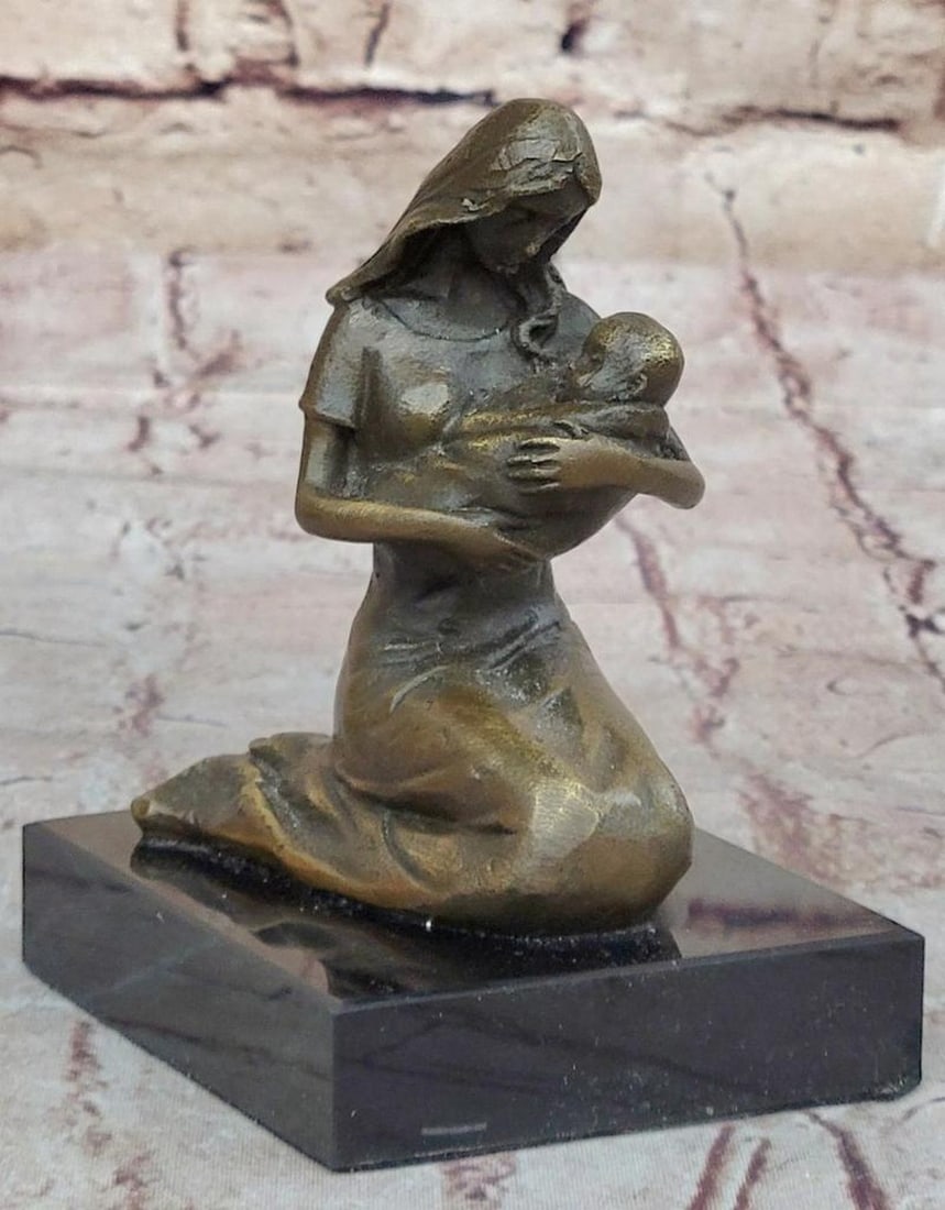 Mother with Newborn Baby Original Bronze Statue - 5" x 4": Mother with Newborn Baby Original Bronze Statue This original bronze statue poignantly captures the intimate bond between a mother and her newborn. Seated and cradling her infant, the mother’s gaz