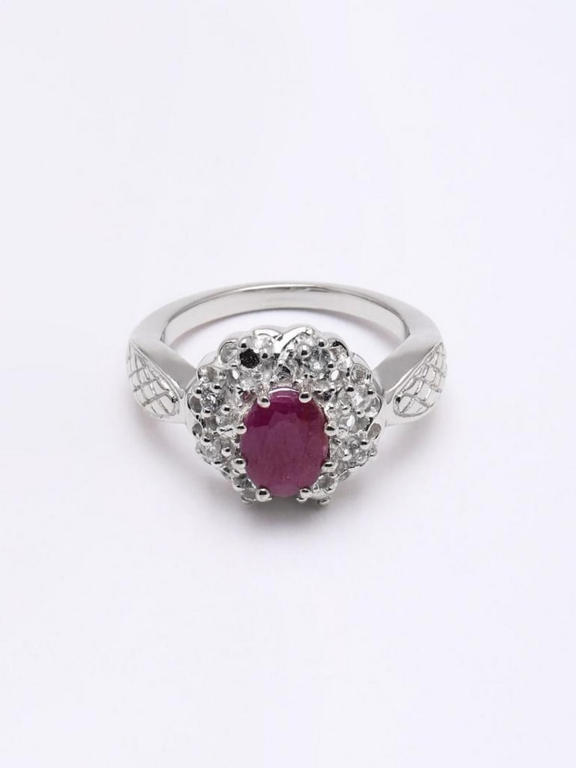 Floral Faceted Ruby Gemstone Ring - 2