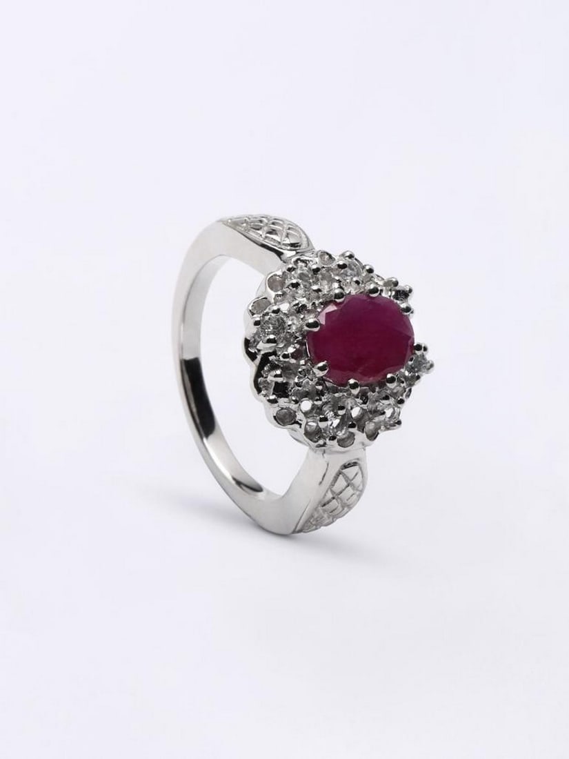 Floral Faceted Ruby Gemstone Ring - 3