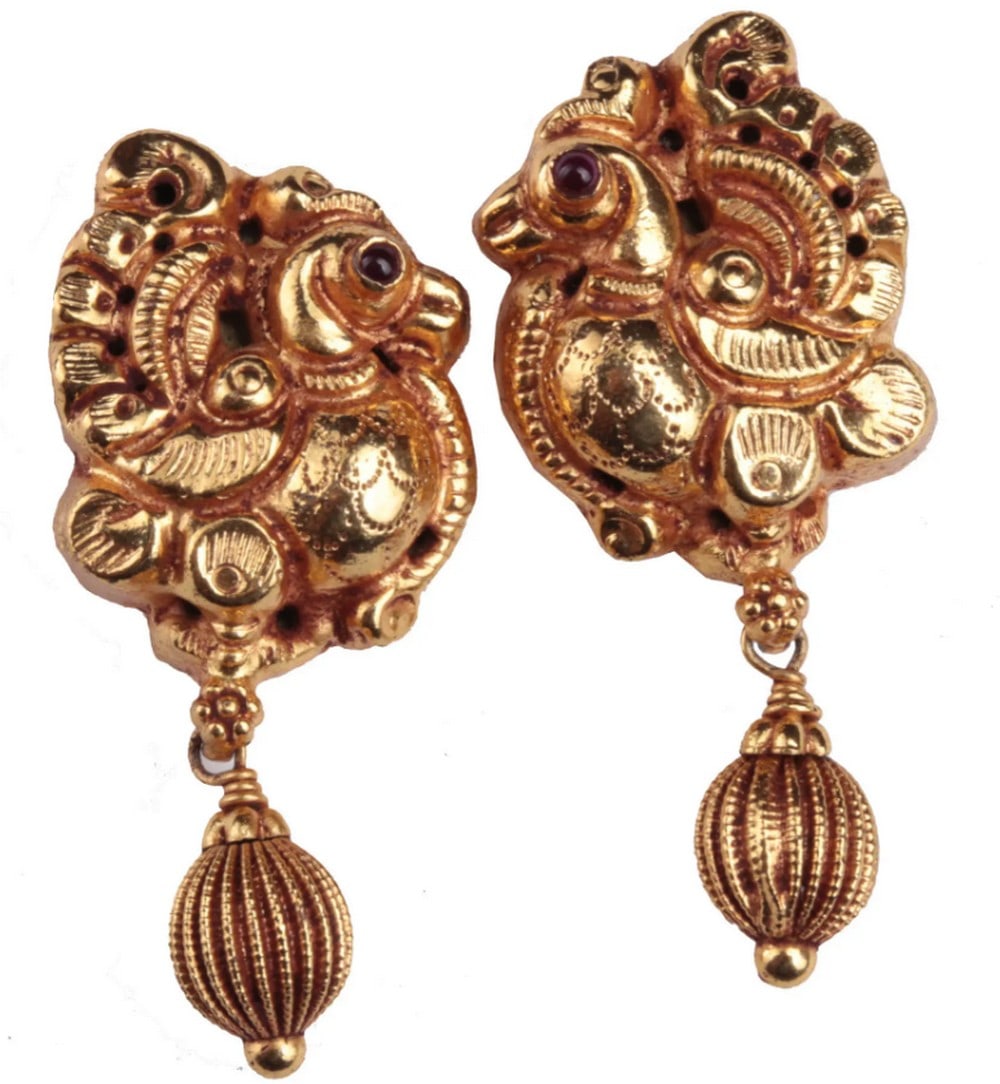 Traditional Peacock Sterling Silver Earrings: Traditional Peacock Sterling Silver Earrings These elegant sterling silver earrings feature a beautifully detailed peacock motif, inspired by traditional South Indian temple jewelry. Their