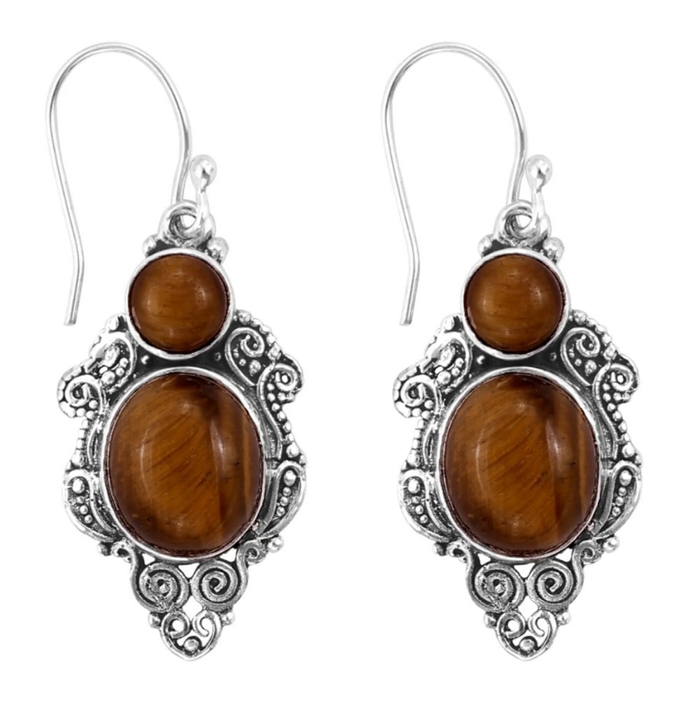 Enchanted Horizon Tiger Eye Earrings: Enchanted Horizon Tiger Eye Earrings Embrace refinement with these sterling silver earrings, adorned with a stunning tiger eye gemstone that radiates warmth. Blending earthy charm with modern
