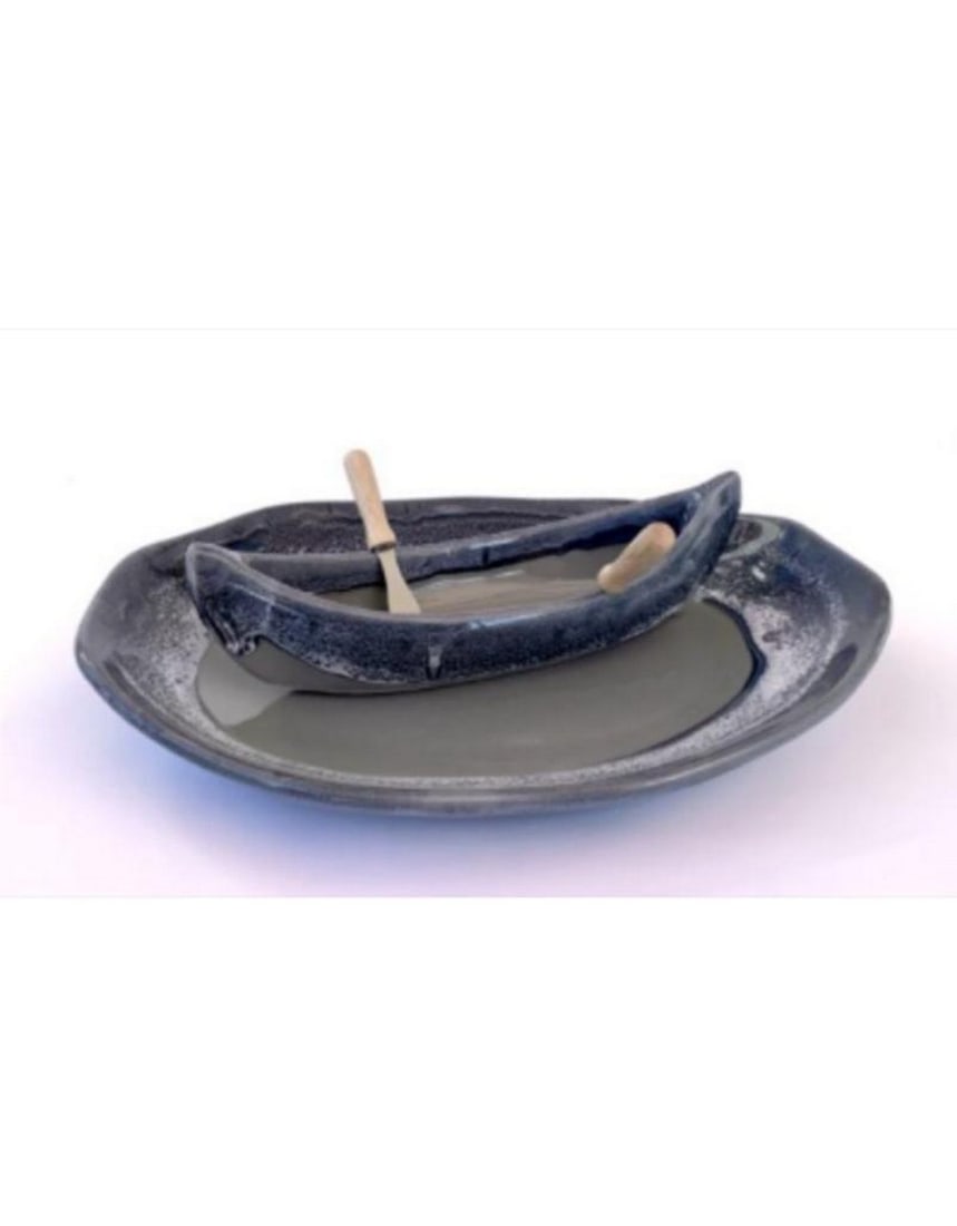 River Rock Canoe Lake Dip Set: River Rock Canoe Lake Dip Set Handcrafted by a Canadian artist, this piece is perfect for entertaining, offering a stylish way to serve dips and chips, veggies and breads, or salsa and nachos. It