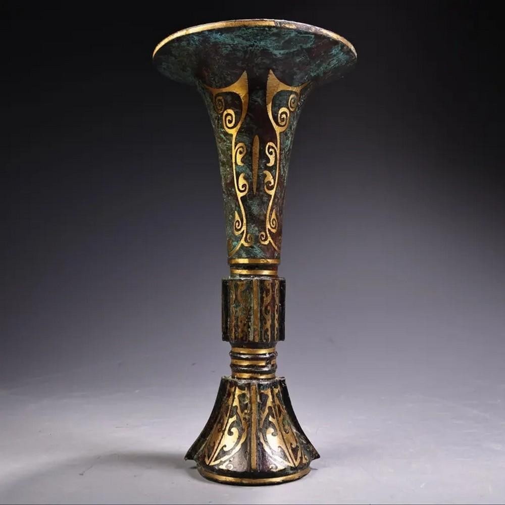 Exquisite Handmade Bronze Vase with Gold Inlay and Inscriptions – Chinese Antique Ornament (1 of 5)