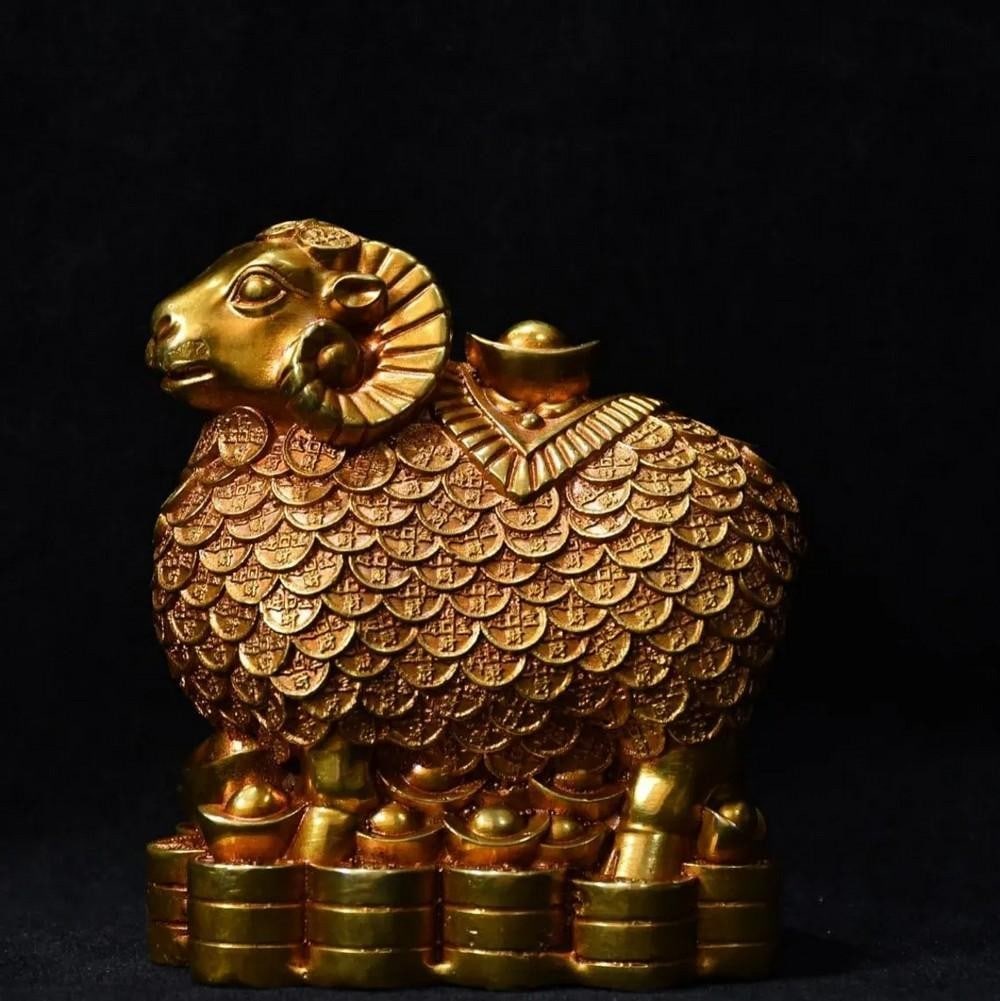 Chinese Antique Handmade Gilded Fortune Sheep Statue in Pure Copper (1 of 6)