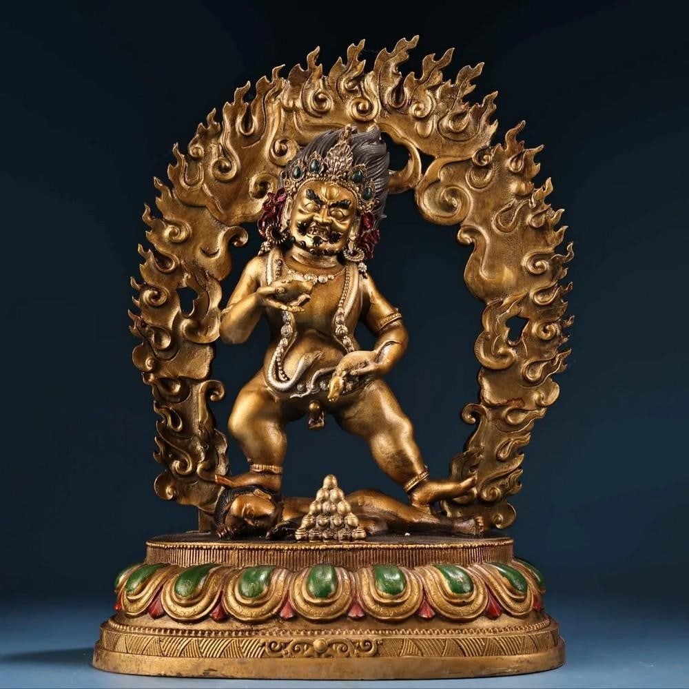 Chinese Antique Handmade Pure Copper Wealth God Buddha Statue (1 of 8)