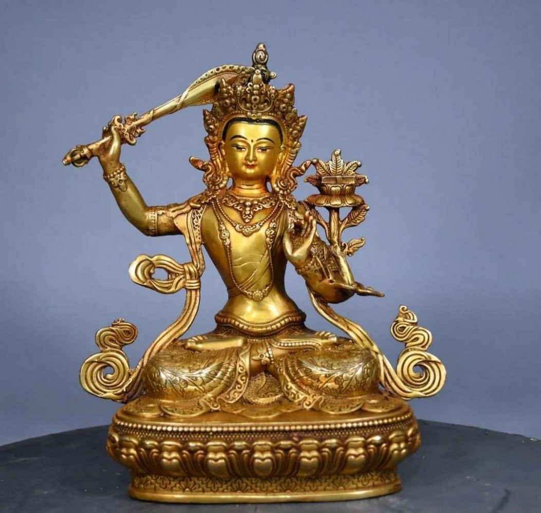 Manjusri Tara Buddha Statue – Gilded Copper Antique (1 of 9)