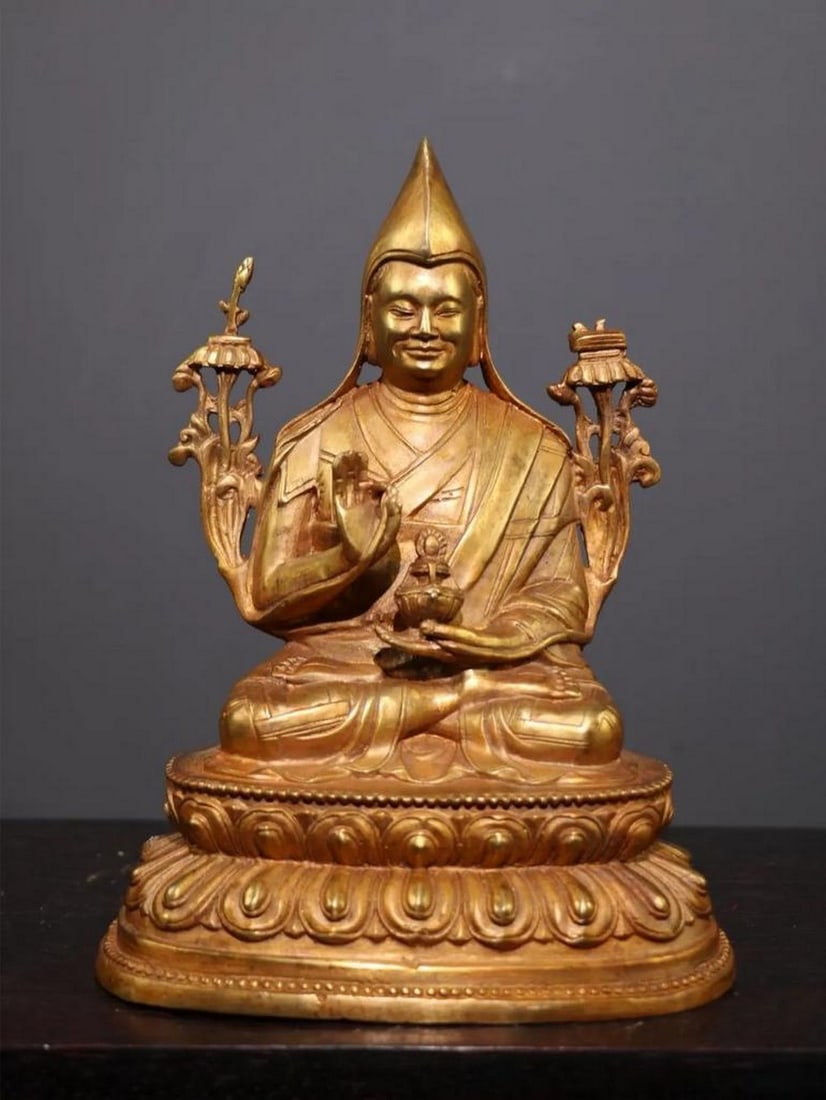 Antique Chinese Copper Tsongkhapa Statue (1 of 7)