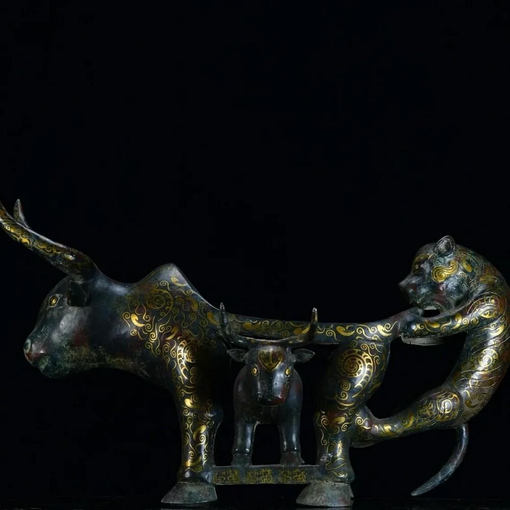 Antique Bronze Ox and Tiger Table Statue (1 of 9)