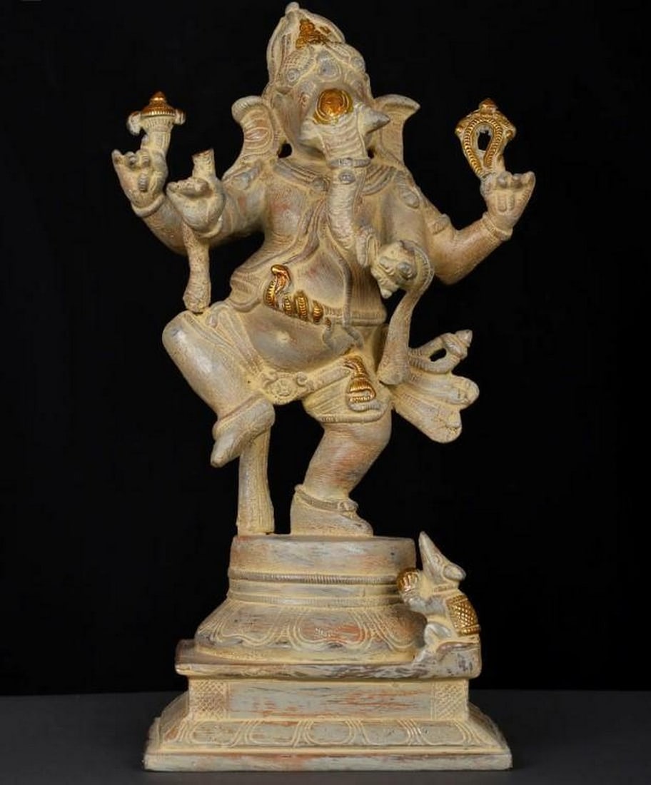 Antique Brown & Gold Dancing Ganesha Sculpture (1 of 5)