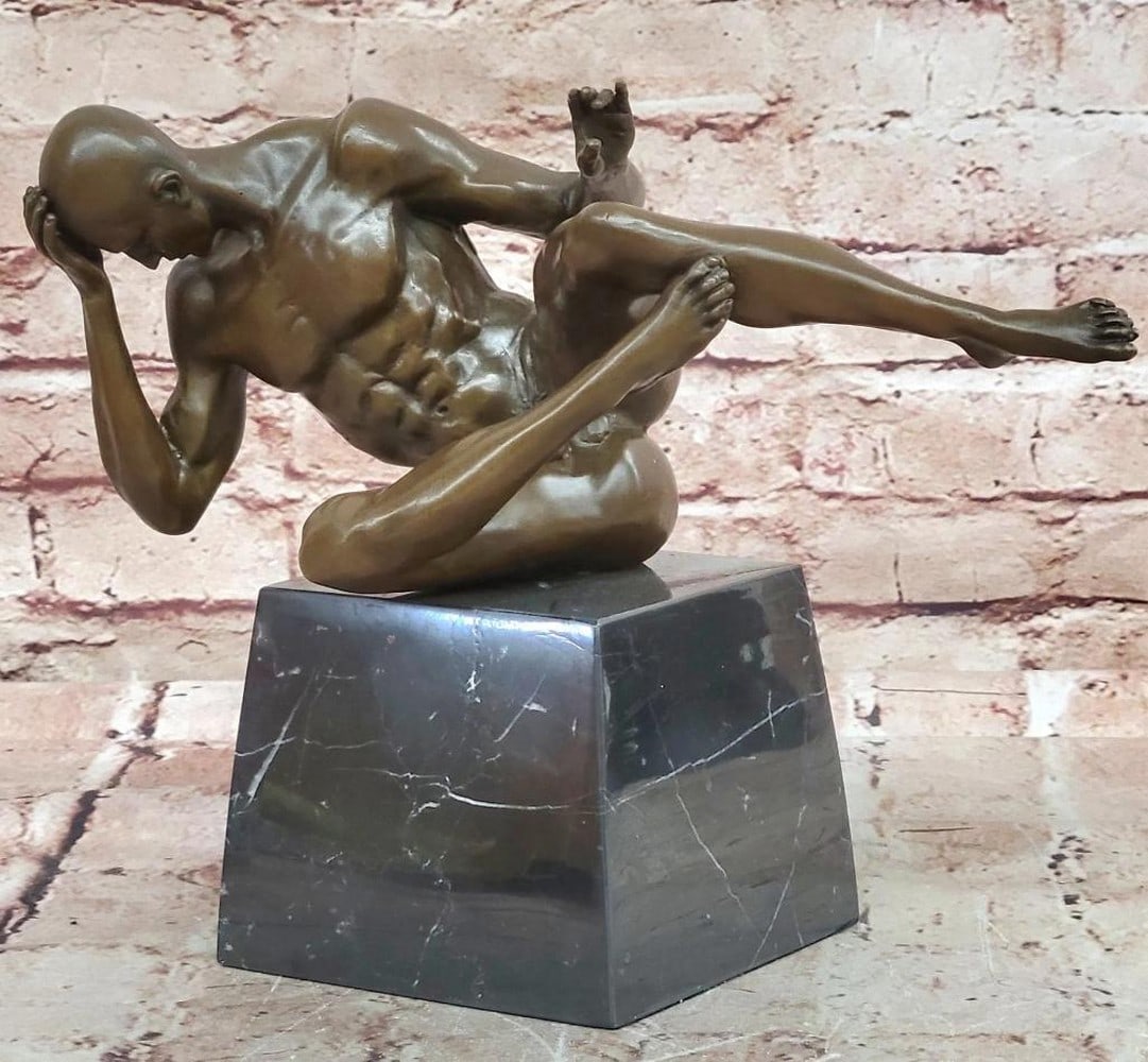 Courage in Form Signed Bronze Male Figure by Cesaro – 9" x 11": Courage in Form Signed Bronze Male Figure by Cesaro – 9" x 11" This original signed bronze sculpture by Cesaro presents a powerful and refined celebration of the male form, capturing strengt