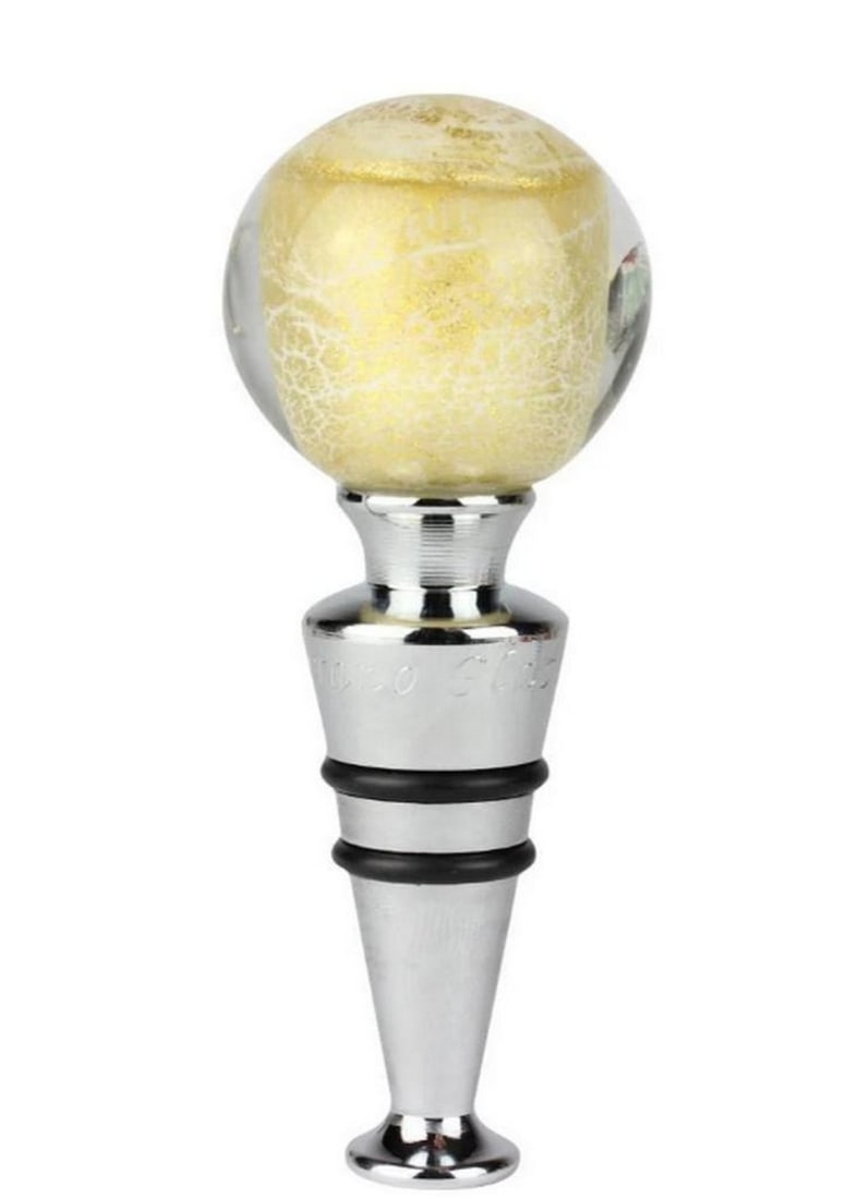 Murano Glass Bottle Stopper in White with 24kt Gold (1 of 2)