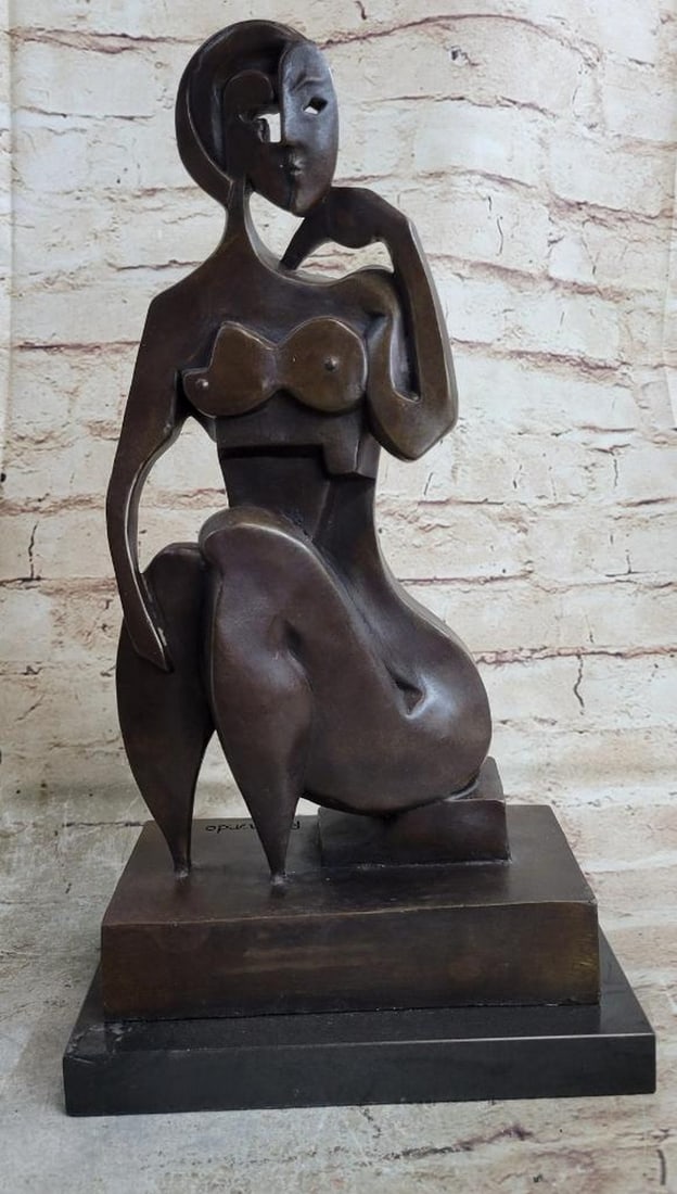 Abstract Inspired Bronze Statue of a Thinking Women - 14" x 7.5": Abstract Inspired Bronze Statue of a Thinking Women - 14" x 7.5" This unique bronze sculpture reimagines the female form with abstract, bird-like elements, challenging traditional artistic c