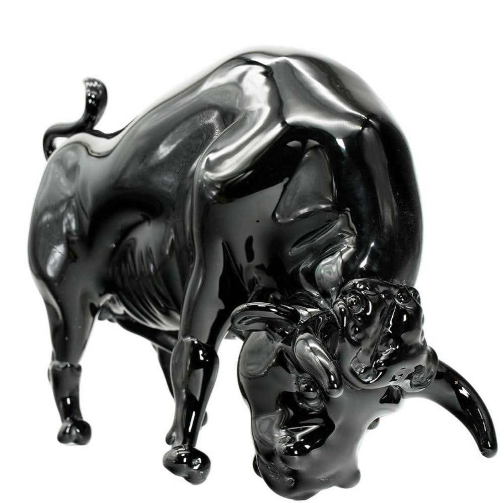 Black Murano Glass Bull Sculpture (1 of 4)