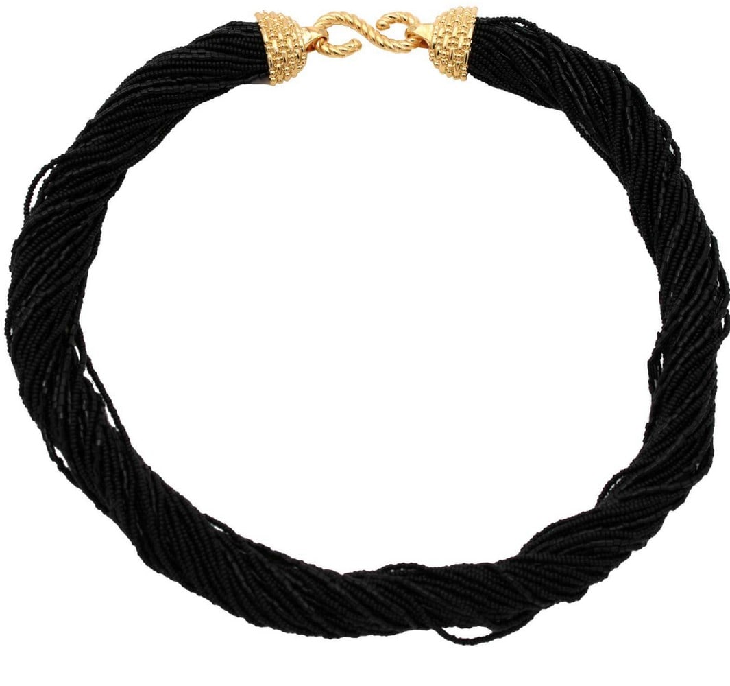 Black Millefili Conterie Murano Glass Bead Necklace: Black Millefili Conterie Murano Glass Bead Necklace Hand made necklace with Murano glass beads. This necklace is made in lamp working technique. Beads are made in glass molten, so this necklace is a p