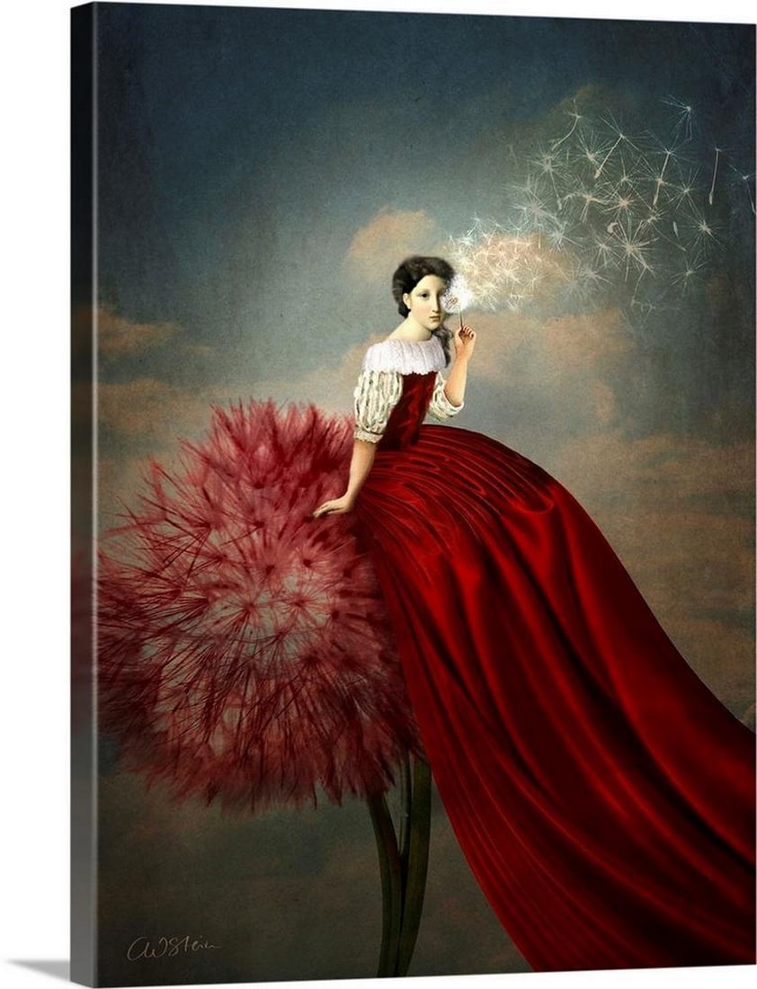 Imagination Canvas Reproduction Print: Imagination Canvas Reproduction Print Bring a sense of wonder and dreamlike beauty to your space with *Imagination* by Catrin Welz-Stein. This enchanting artwork depicts a woman in a flowing red dres
