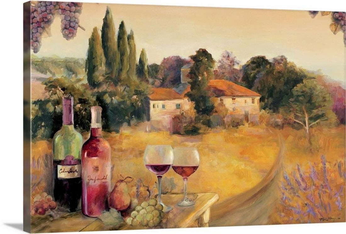 Spoleto Afternoon – Canvas Reproduction by Marilyn Hageman: Spoleto Afternoon – Canvas Reproduction by Marilyn Hageman Spoleto Afternoon depicts a Tuscan landscape with a vineyard road framed by clusters of trees, evoking the warmth and charm of the Italian