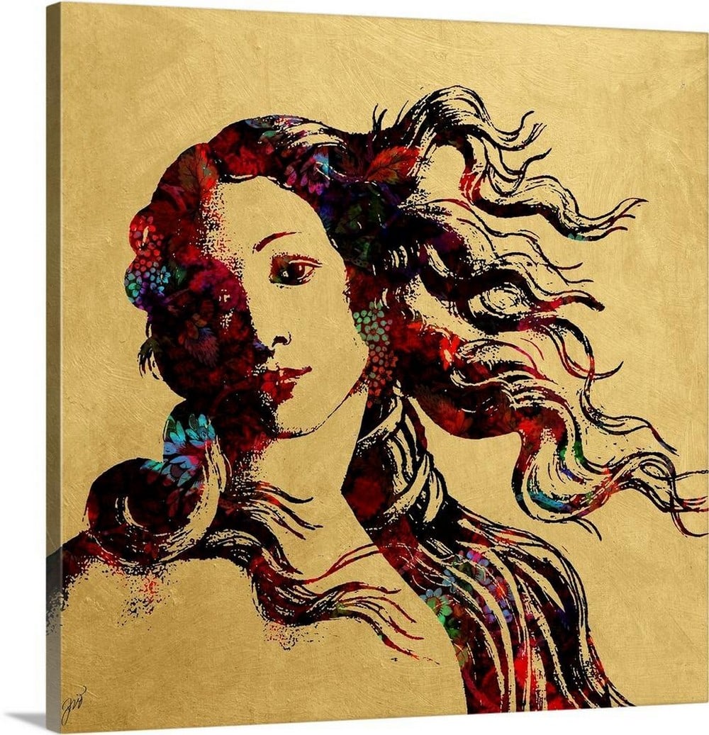 Venus in Bloom Canvas Reproduction: Venus in Bloom Canvas Reproduction The Birth of Venus in a modern floral rendition over a gold background. Dimensions: 24 x 24 inches View photos for further details.