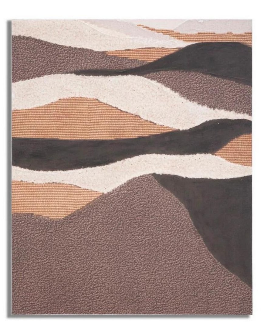 Brown Abstract Boho Chic Desert Canvas Painting: Brown Abstract Boho Chic Desert Canvas Painting This hand-finished canvas painting captures the essence of desert dunes through an abstract design in warm, earthy tones. Printed and enhanced with mix
