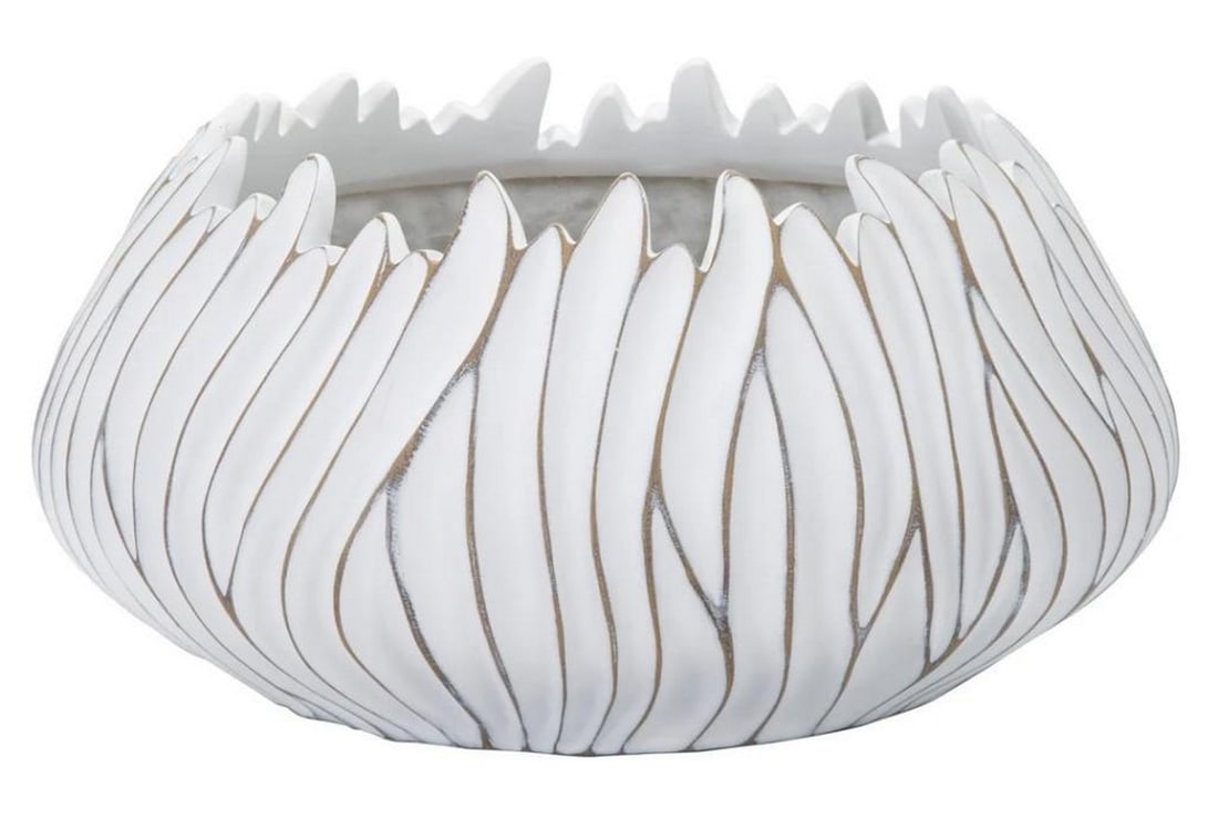 White Modern Round Vase with Wavy Design (1 of 4)
