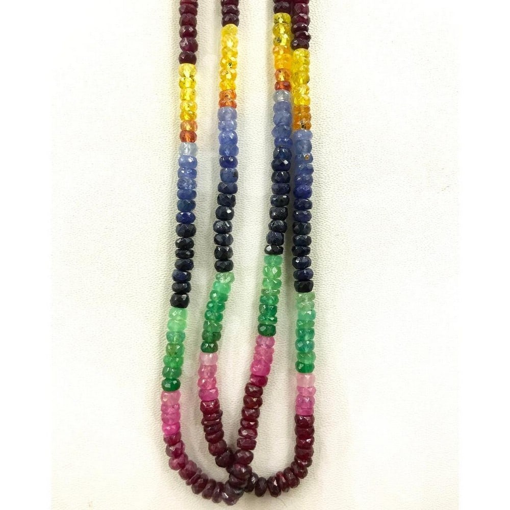 2 Strand Emerald, Ruby, and Sapphire String Necklace - 2