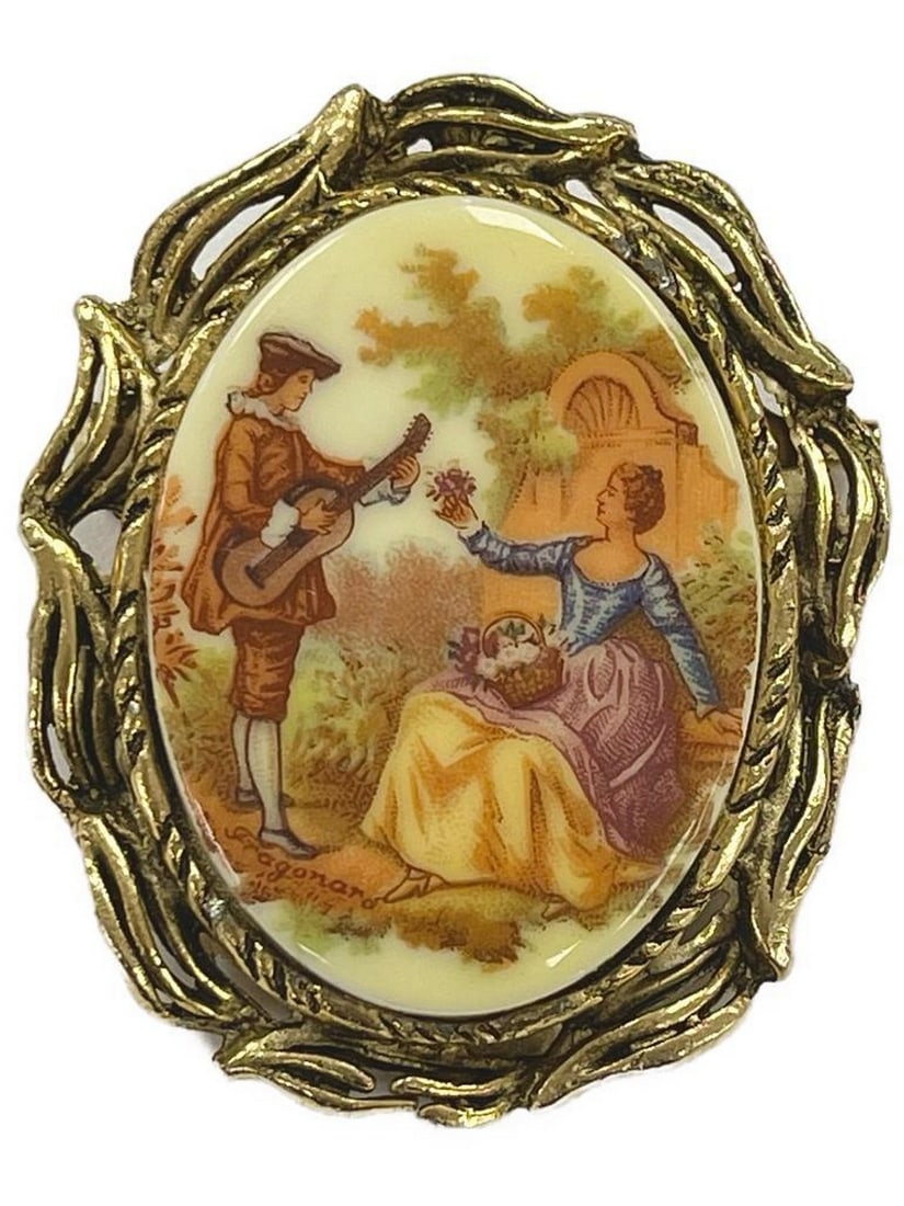 Gilded Serenade Hand-Painted Couple's Melody Brooch (1 of 3)