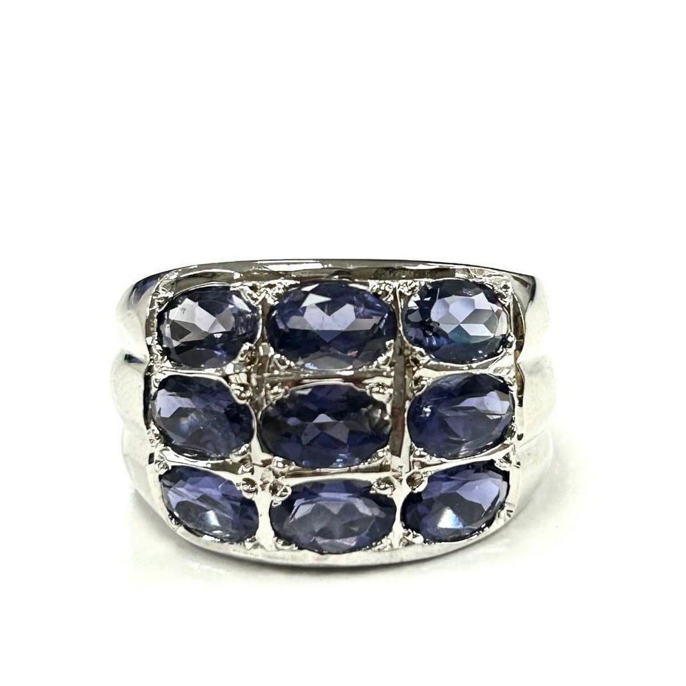 Sterling Silver Iolite 9 Stone Ring - 2
