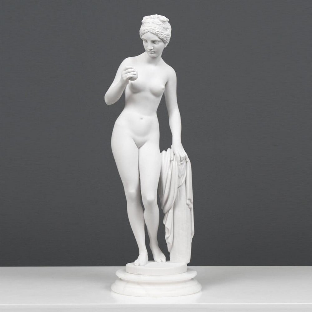Bertel Thorvalden Inspired "Venus With The Apple" Formed White Carrara Marble Sculpture - (8.8lbs) (1 of 3)