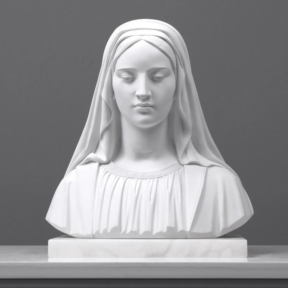 Veiled Madonna Bust – Large Sculpture on Alabaster Base - (9.9lbs) (1 of 6)