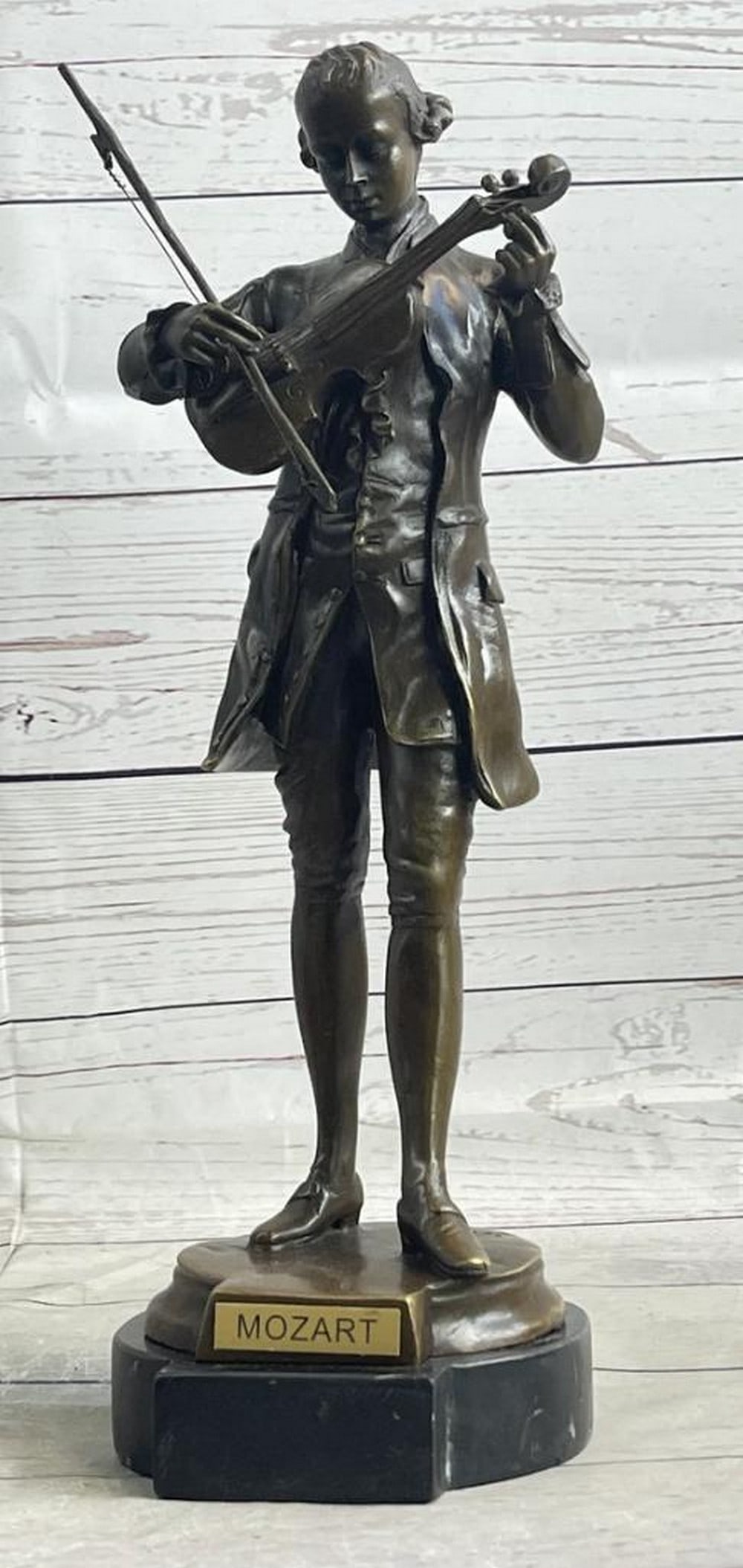 Mozart's Melody - Original Bronze Statue of the Classical Maestro on Marble Base - 14" x 4.5": Mozart's Melody - Original Bronze Statue of the Classical Maestro on Marble Base - 14" x 4.5" Immerse yourself in the timeless elegance of "Mozart's Melody," a beautifully scu