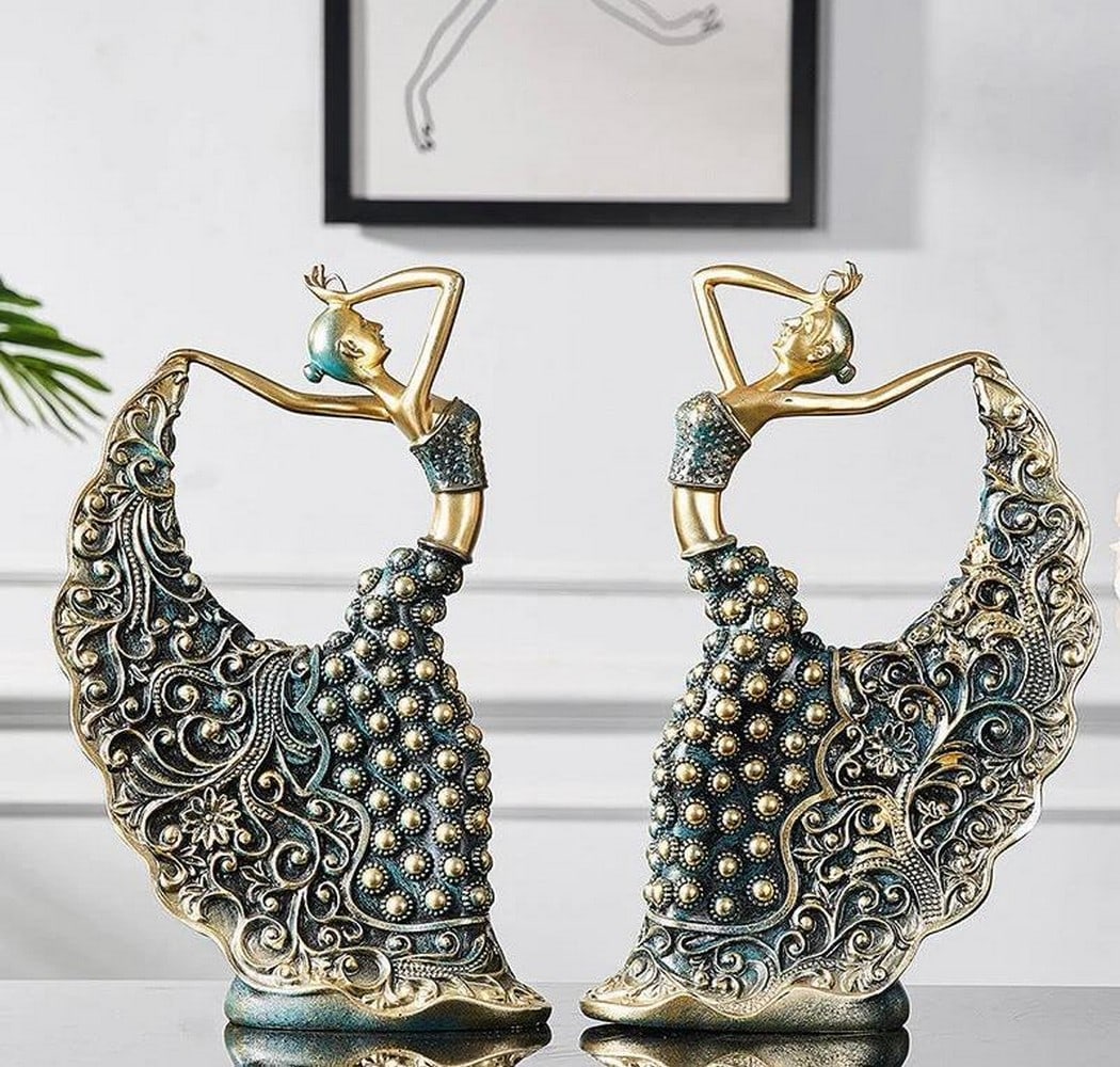 Pair of Peacock Dressed Dancer Figurines (1 of 3)