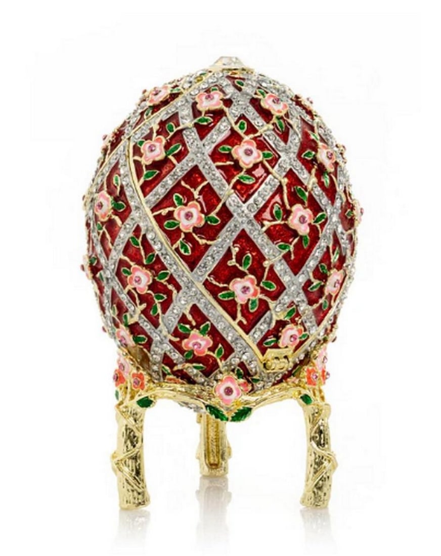 Red Roses Fabergé Egg Inspired Trinket Box with Surprise Colorful Ball (1 of 7)